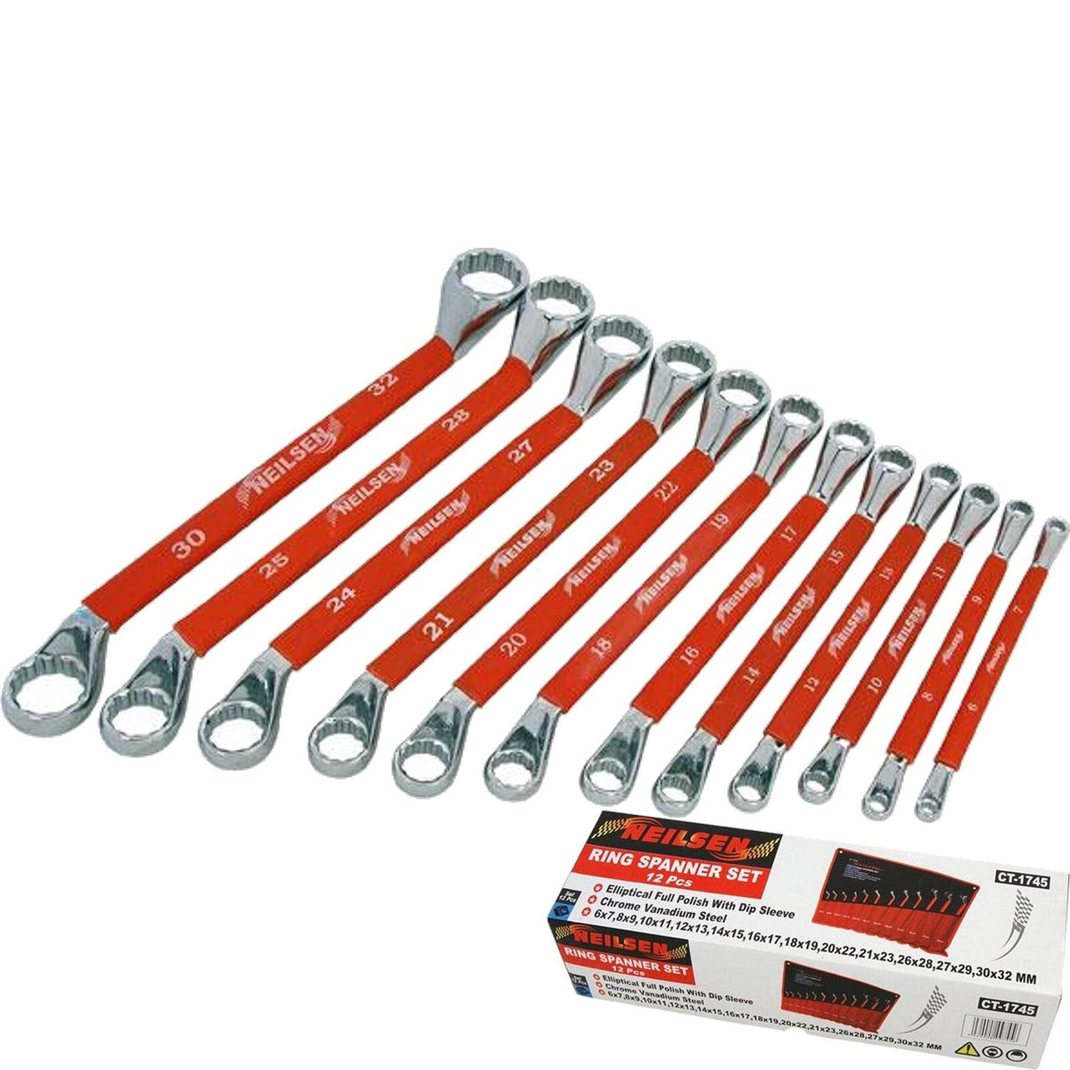 Neilsen 12pc Soft Grip Double Offset Ring Spanner Set Metric Wrench Spanners