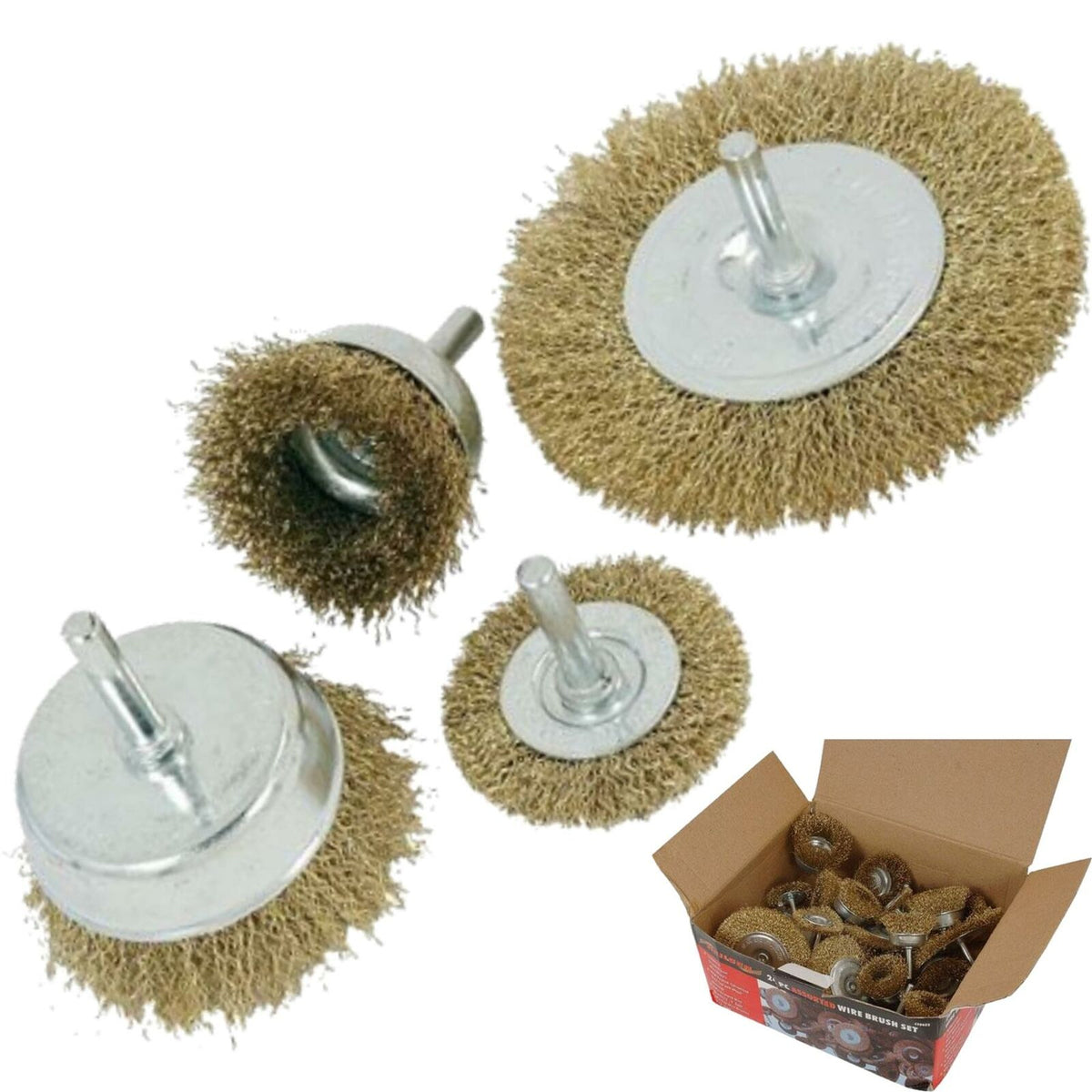 Neilsen 24pc Steel Wire Cup Wheel Flat Cleaning Rust Sanding Brush Set