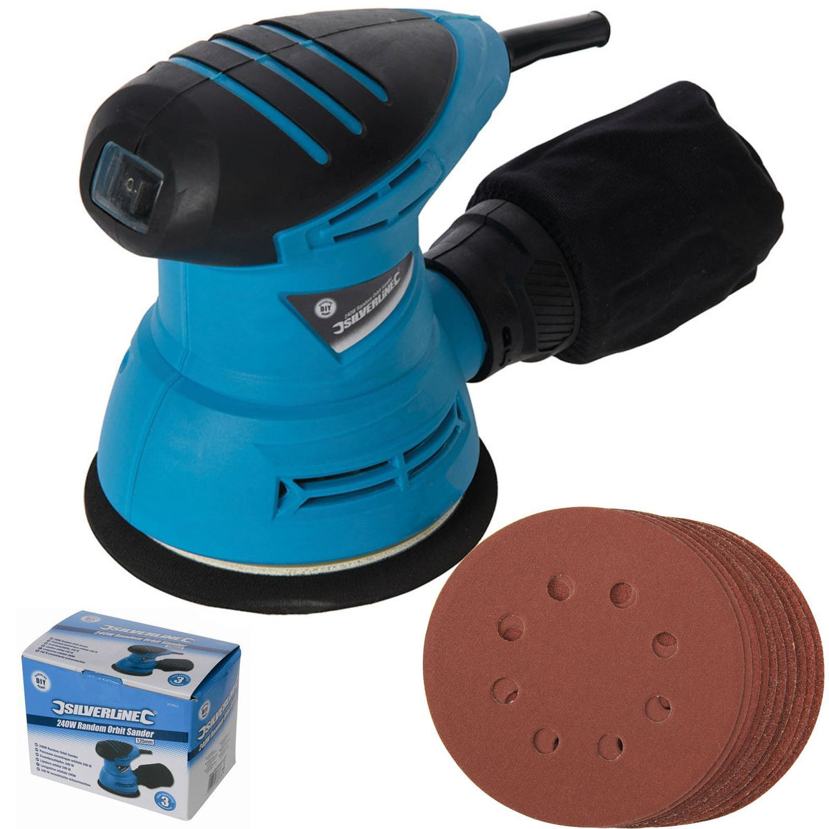 Silverline Electric Random Orbital Palm Sander With 12 Sanding Sheets 125mm 240w