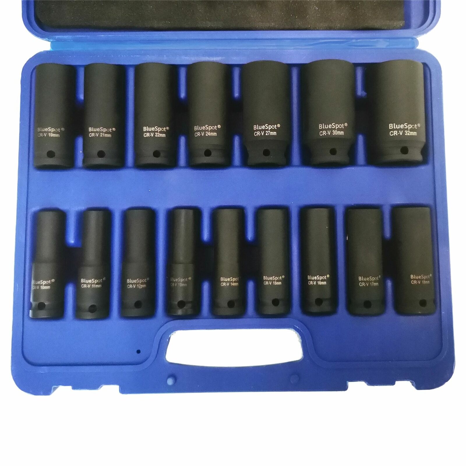 BlueSpot 16pc Deep Impact Socket Set 10mm - 32mm 1/2" Drive Metric 6pt Sockets