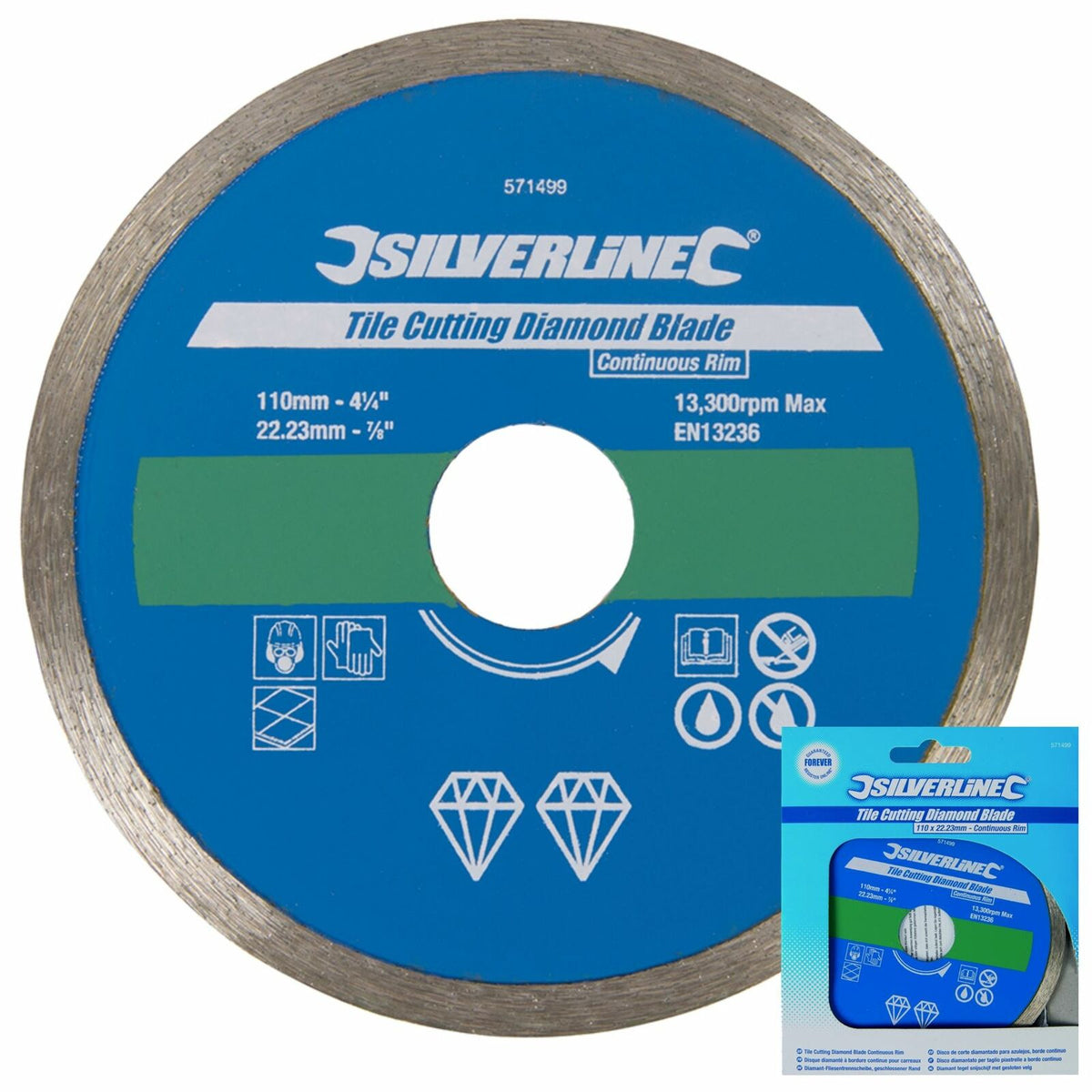 Silverline Tile Cutting Diamond Disc 110mm x 22.2mm Ceramic Wet Or Dry Blade Cut