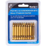 BlueSpot Titanium Bit Set Drill Driver Screwdriver Bits 50mm PZ2 Pozi S2 10pc
