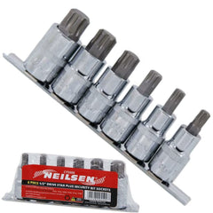 Neilsen 9pc 6 Sided Star Plus Security Bit Sockets 1/2" Drive Hex Set TP45-TP80