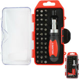 Dekton 38pc Stubby Ratchet Screwdriver Bit Set Torx Hex Pozi Slotted  Phillips