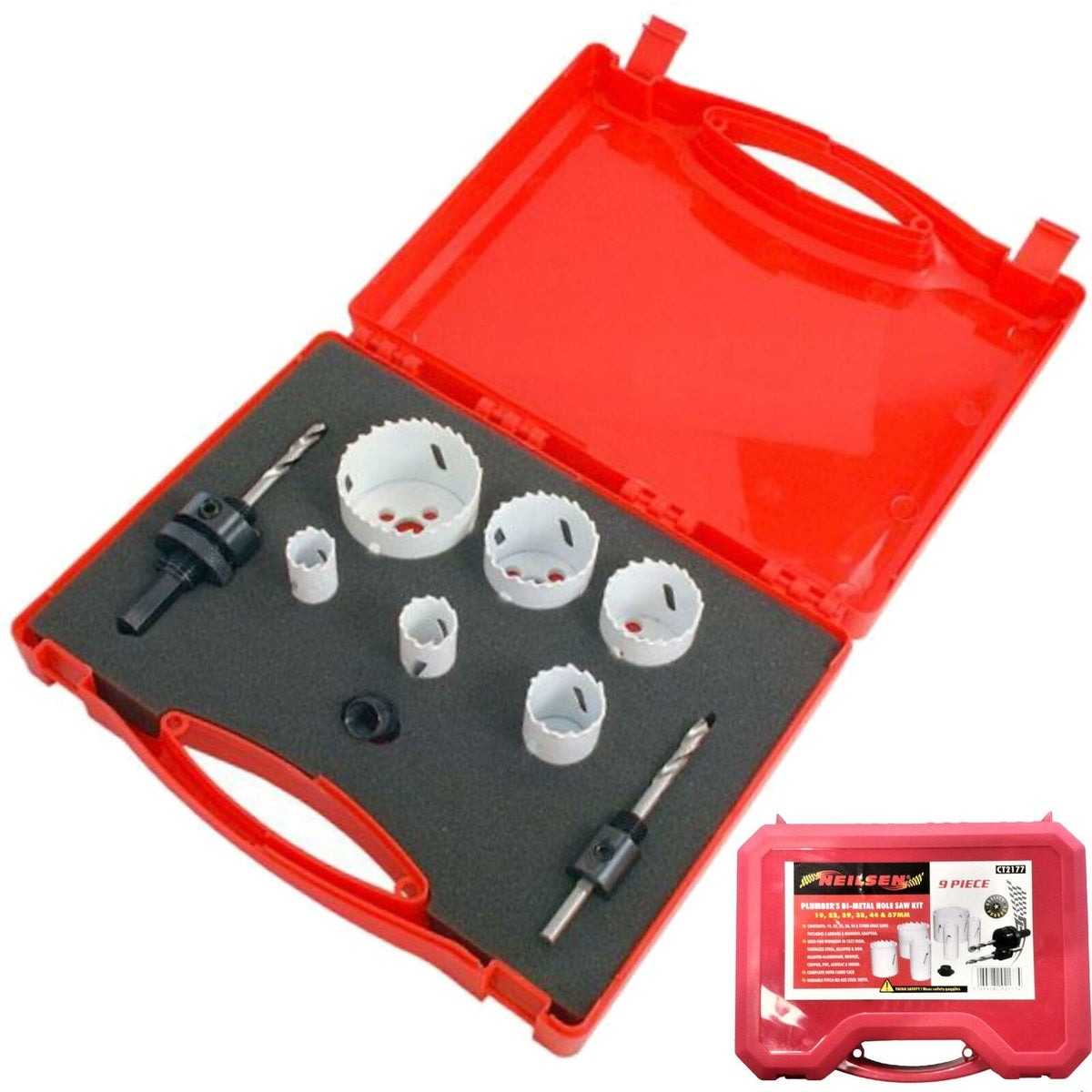 Neilsen 9pc Plumbers Bi-metal Hole Saw Sheet Wood Metal Kit Set 19mm - 57mm