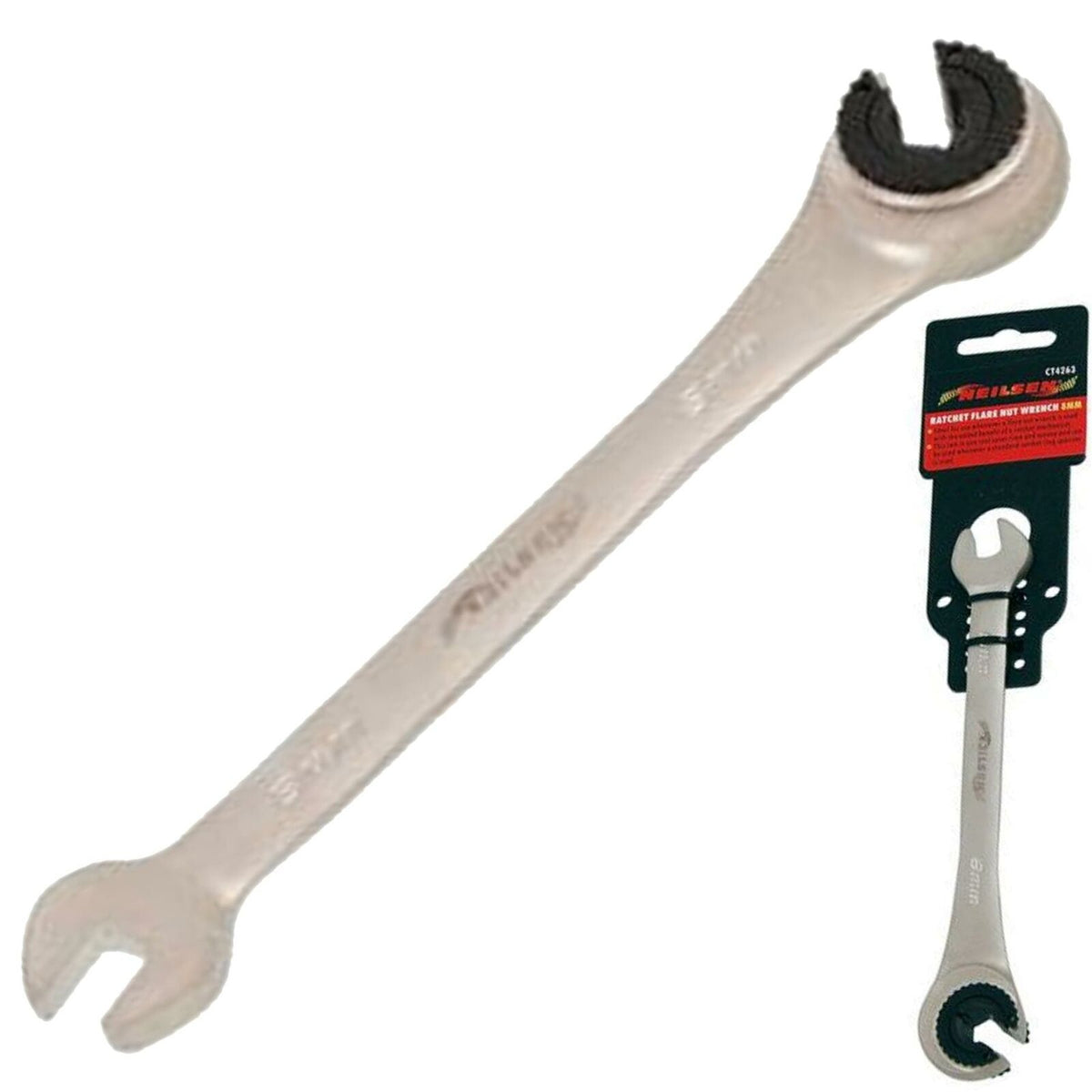 Neilsen 8mm Flare Nut Wrench Ratchet & Standard Open Ended Brake Pipe Spanner