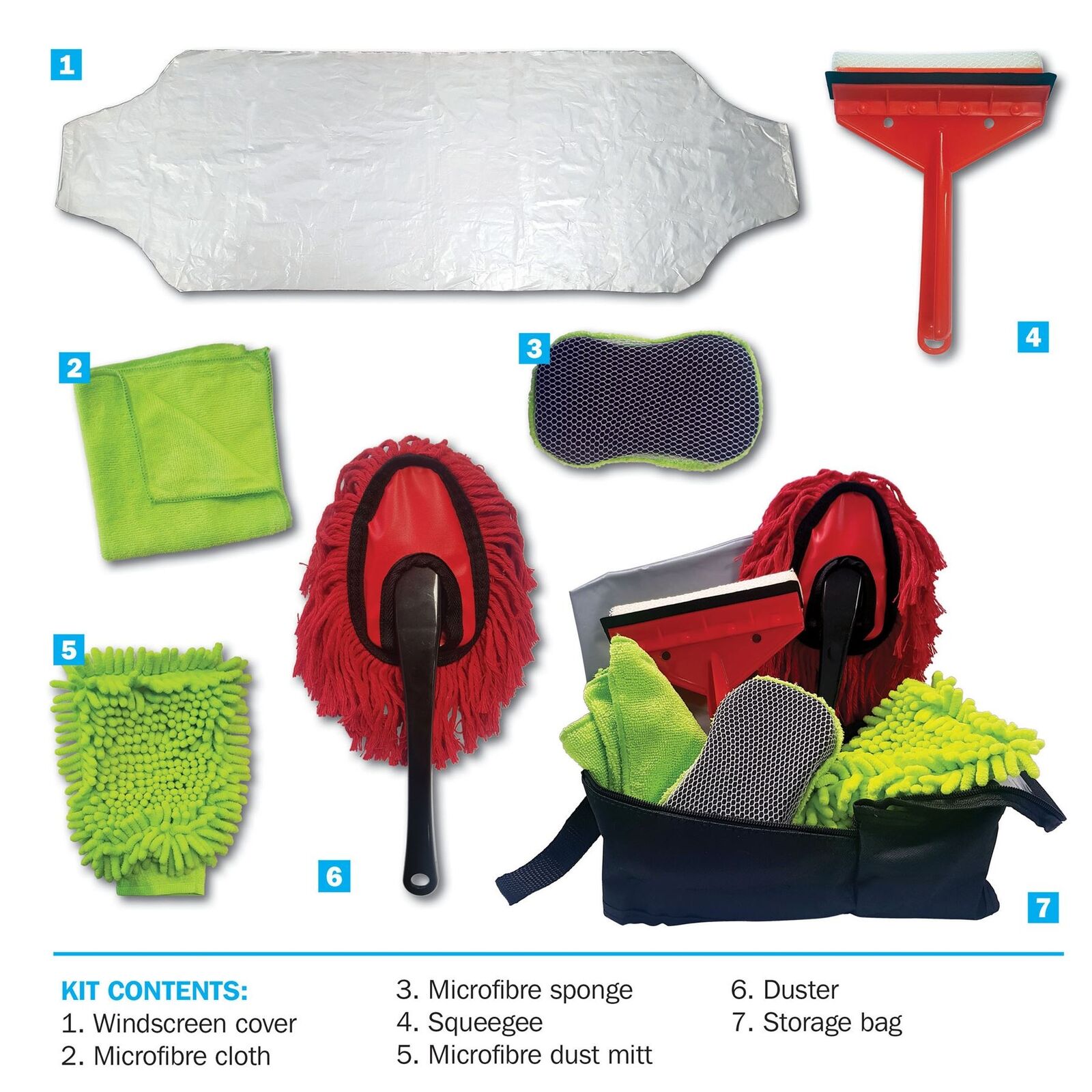 StreetWise Cleaning Clear Squeegee Cloth Interior Exterior Valet Kit 6pc