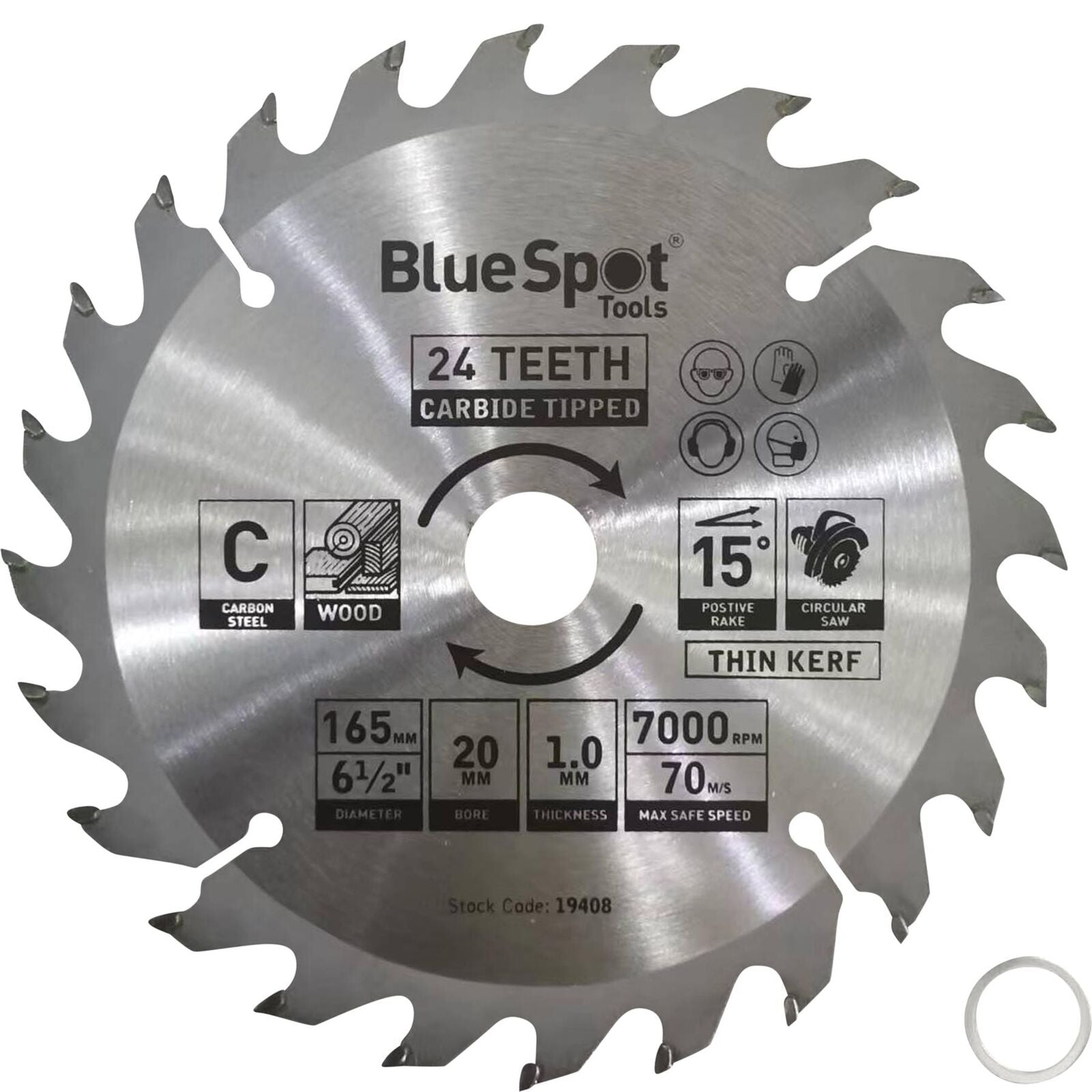 BlueSpot 165mm Tct Circular Mitre Saw Blade Blades 20mm Bore 24 Teeth