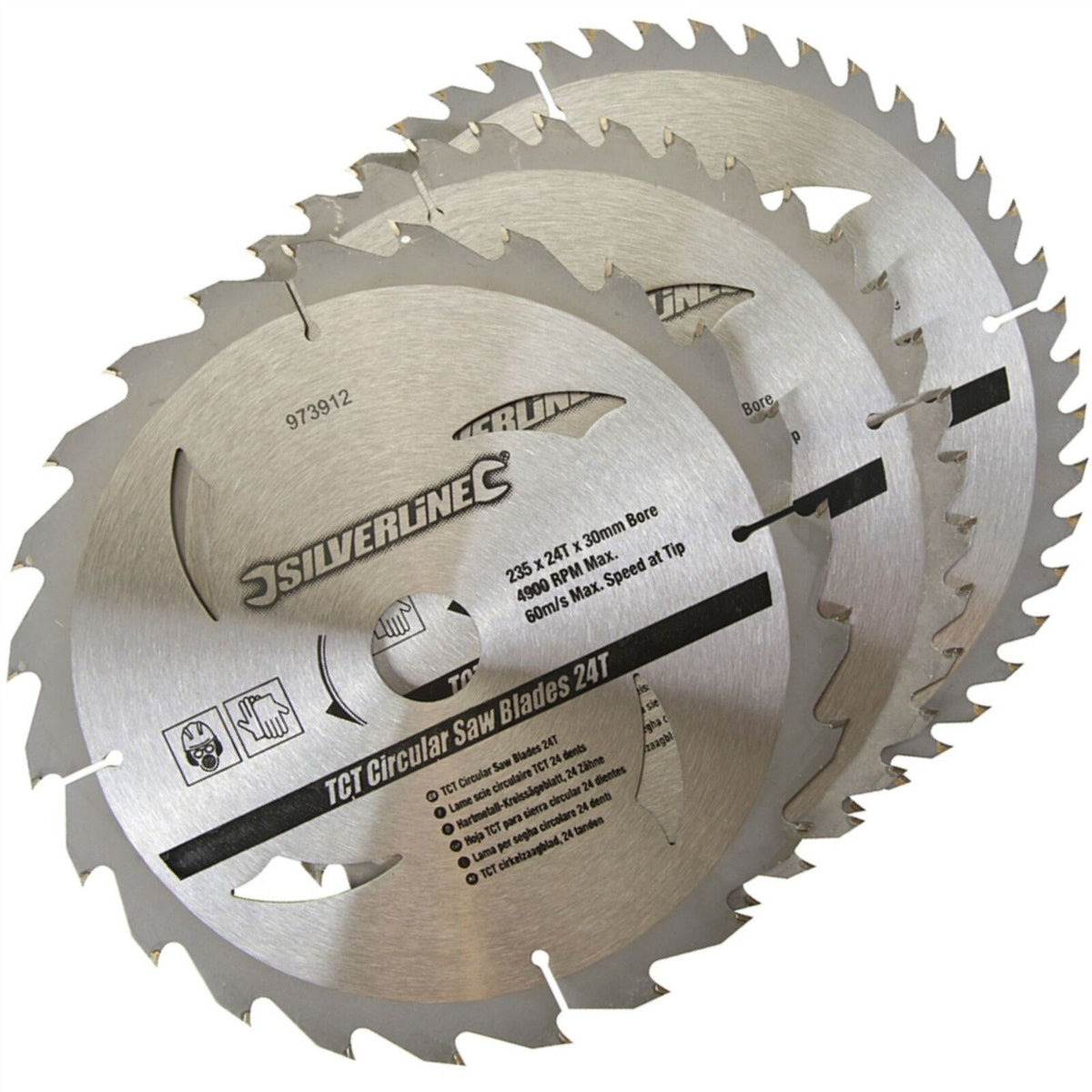 3 Circular Mitre Chop Saw Blades 235mm Diameter 30mm Bore 25 & 16mm Ring 973912