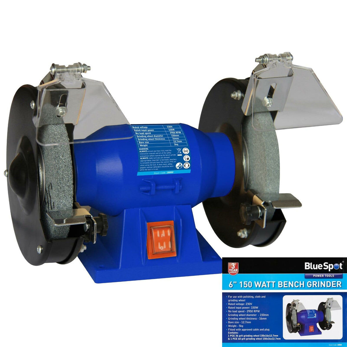 BlueSpot 150W Twin Bench Grinding Polisher Workshop Garage Stone Grinder 6"