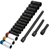 BlueSpot 18pc Deep Metric Impact Sockets Extension Bar Set 10mm - 24mm 1/2"
