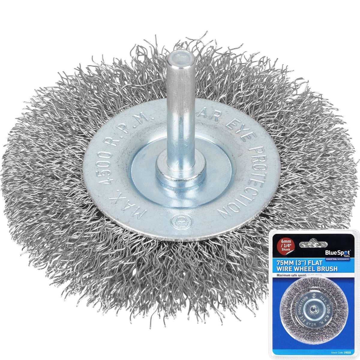 BlueSpot Rotary Flat Steel Wire Brush Crimp  wheel For Drill 75mm 3"