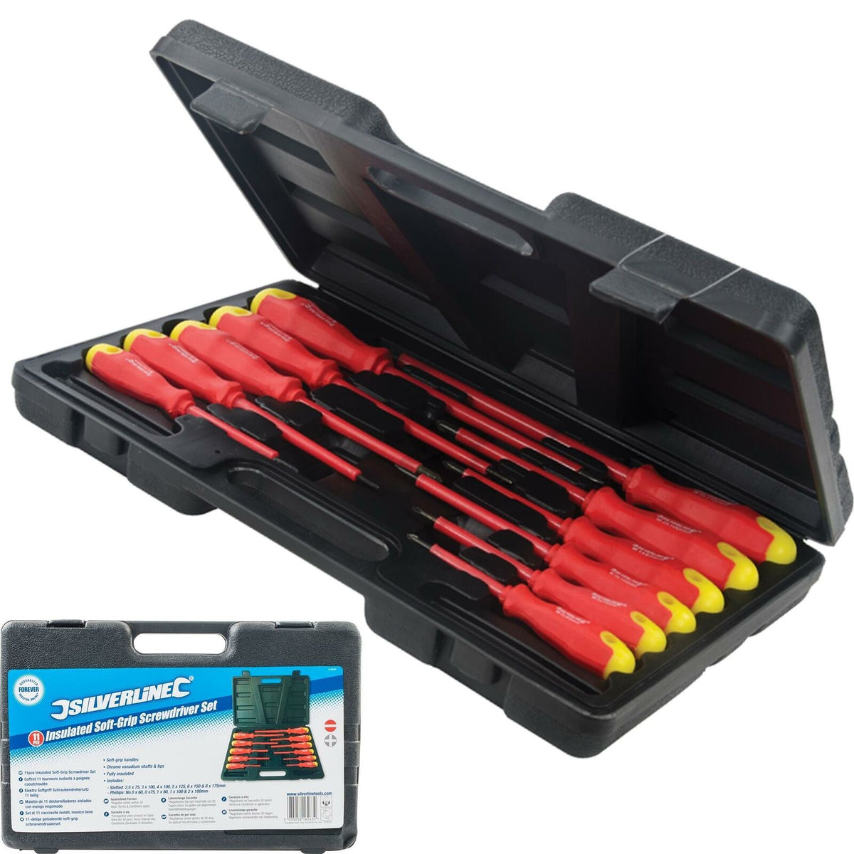 Silverline 11pc Insulated Magnetic Soft Grip Screwdriver Phillips Flat Set