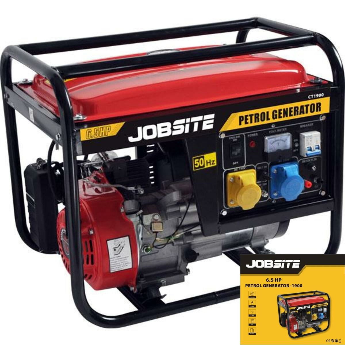 Jobsite 2000W Petrol Portable Camping Generator 4 Stroke 230v 6.5HP Recoil start