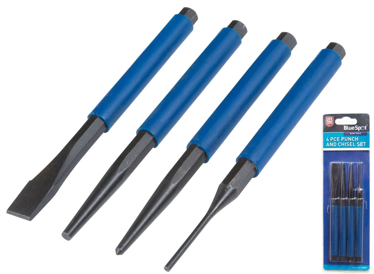 BlueSpot Punch & Chisel Set 4 Pc Cold Chisels Cente Pin Taper Parallel 22453