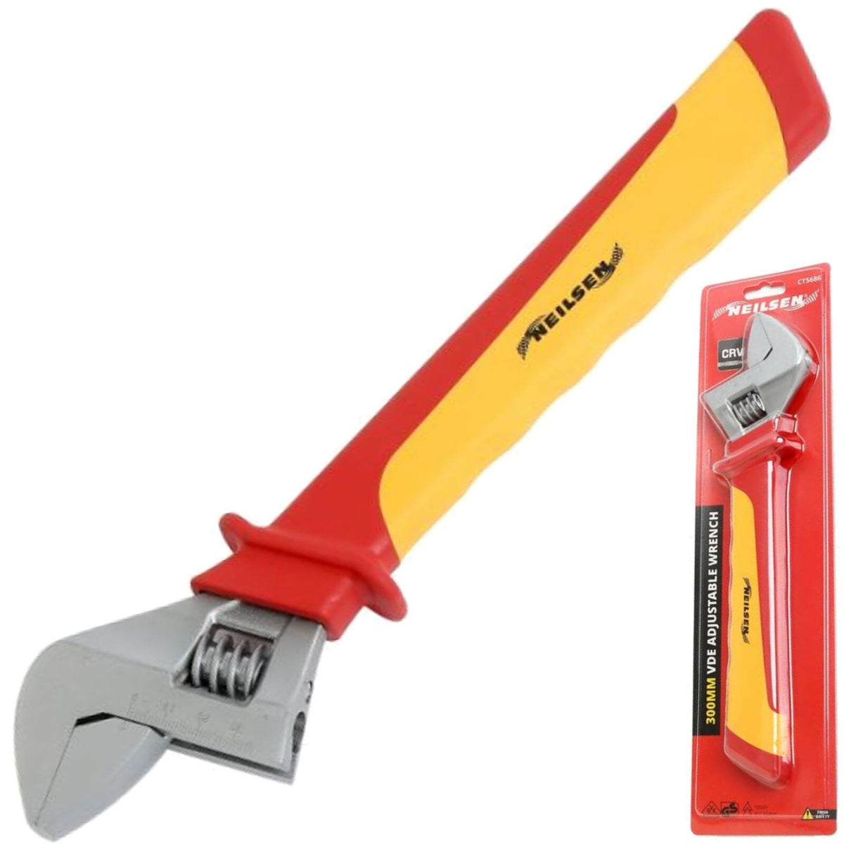Neilsen 300mm Adjustable Spanner Wrench VDE Insulated  Soft Grip Handle 12"