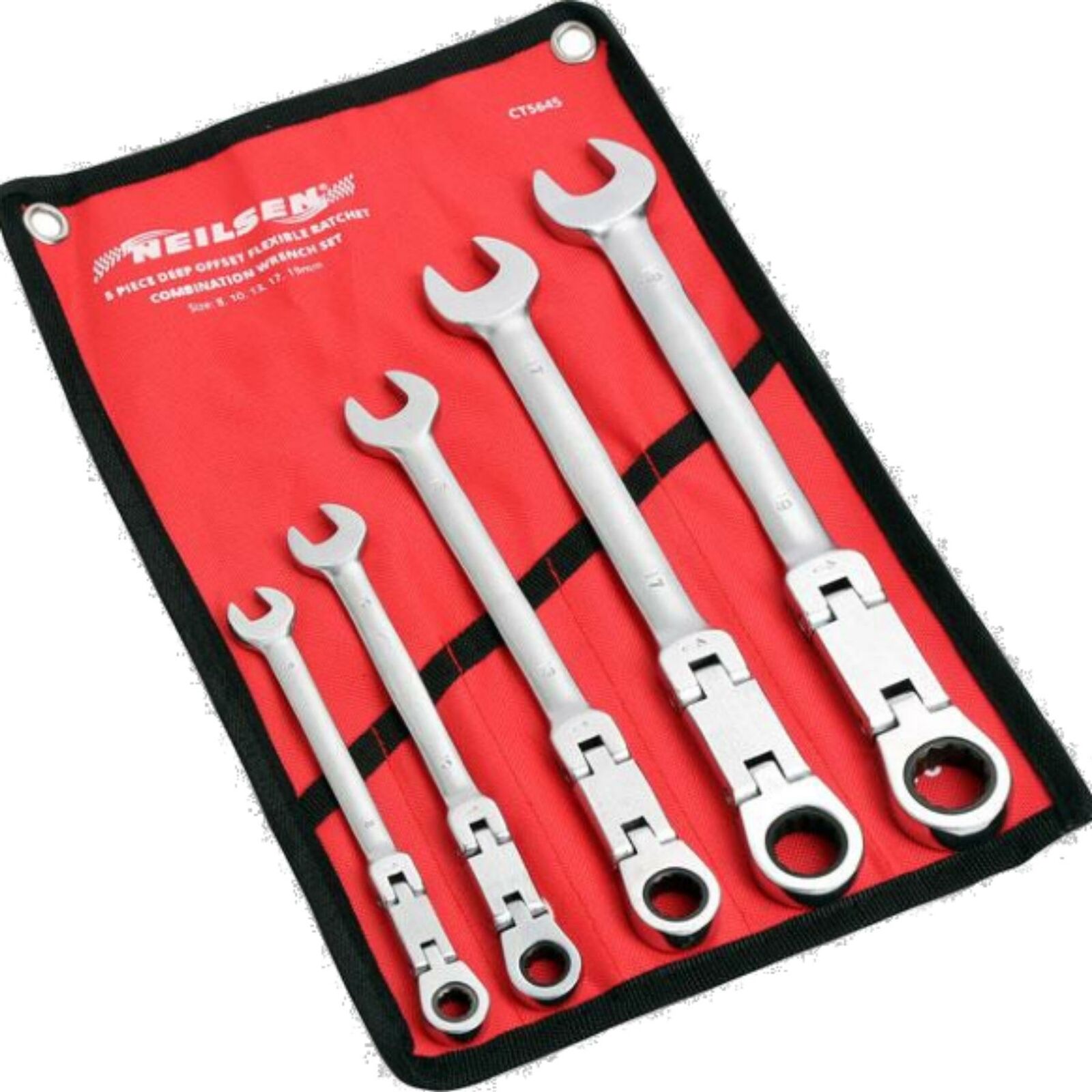 Neilsen 5pc Open & Closed Metric Ratchet Combination Wrench Spanner Set Flexible