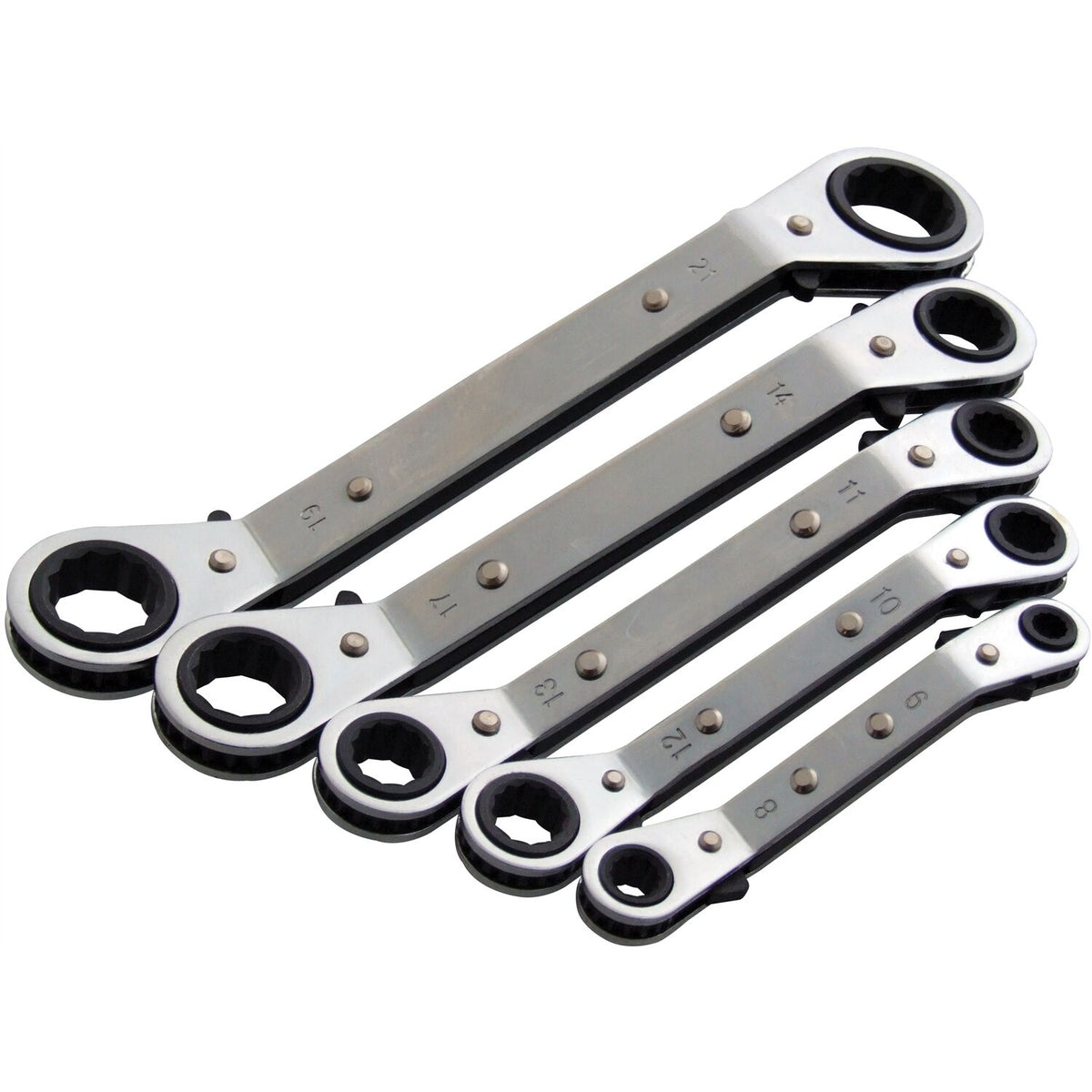 Amtech Offset Ratchet Spanner Set / 5 Ratchet Ring Spanners metric 6 - 21mm