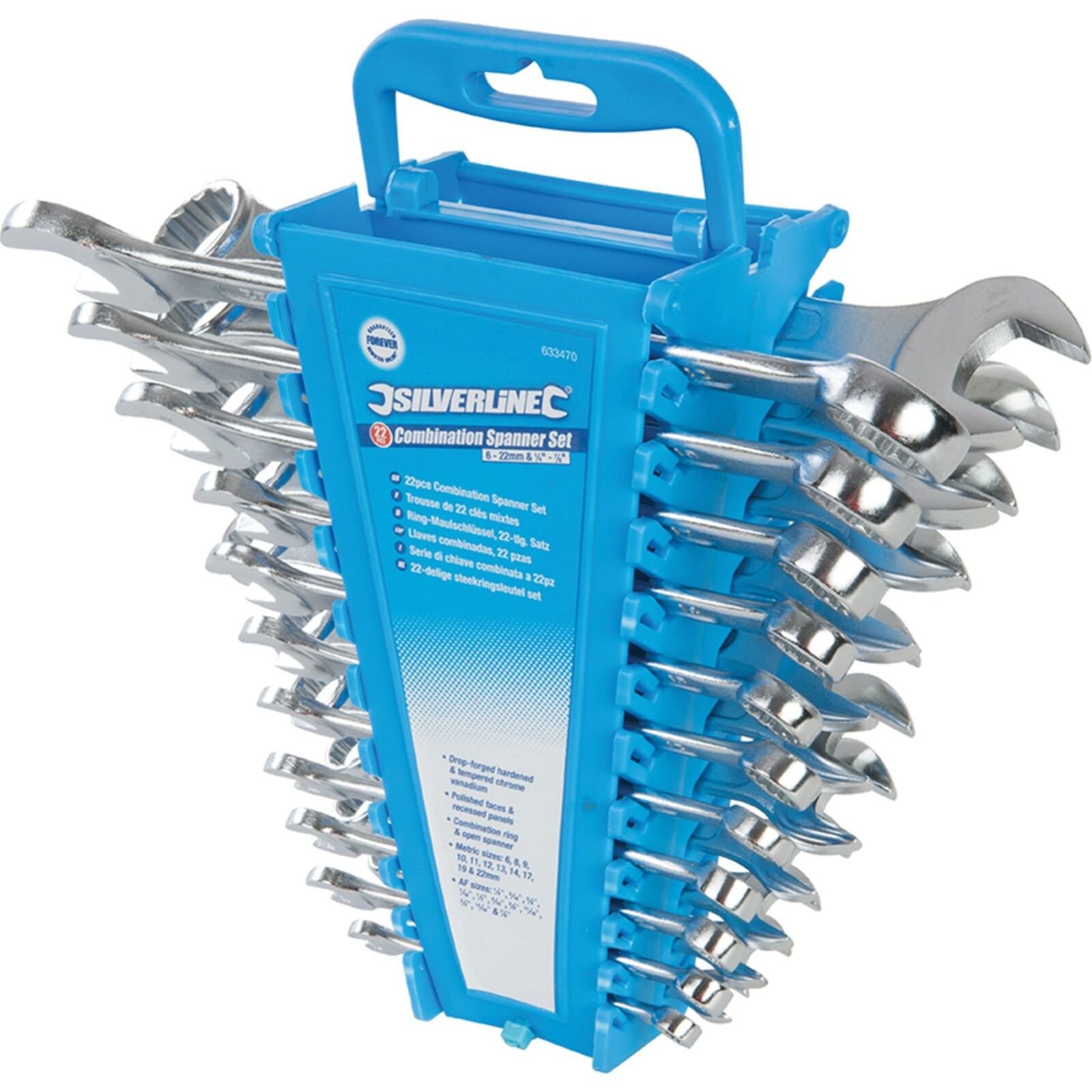 Silverline 22pc Polished Combination Spanner Wrench Set 6mm - 19mm 1/4" - 7/8"