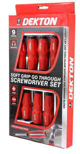 9pc Soft Grip Go Through Screwdriver Set Impact Cap Hammer Magnetic Tip