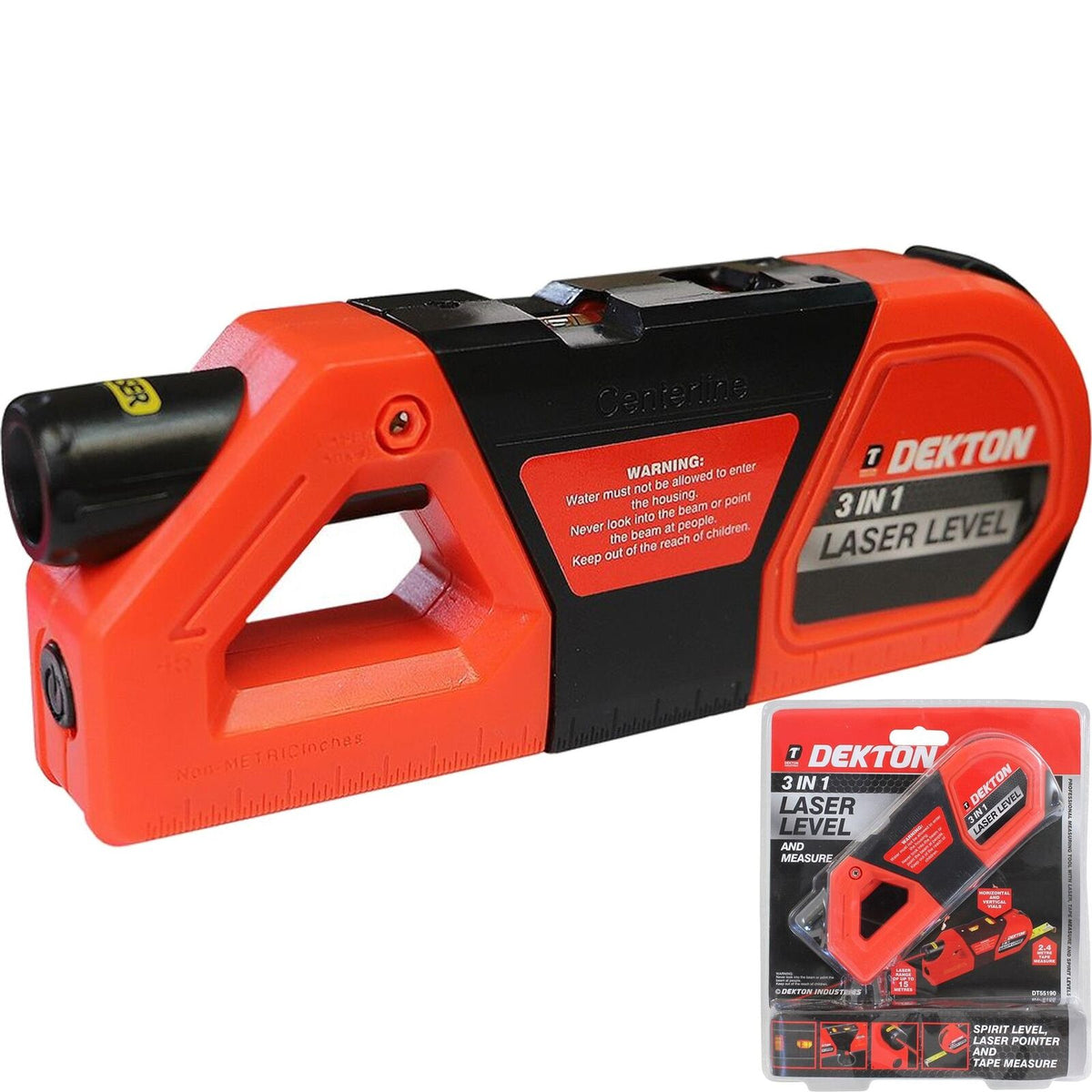 Dekton 3 In 1 Multipurpose Pin-point Laser Spirit Level With Tape Measure