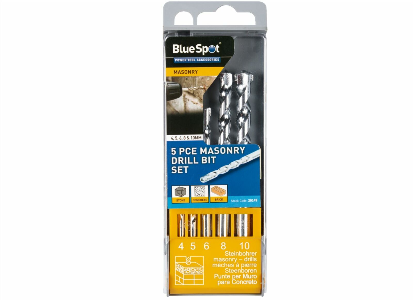 BlueSpot 5pc Masonry Drill Bit Set  4, 5, 6, 8 & 10mm Bits For Brick & Concrete