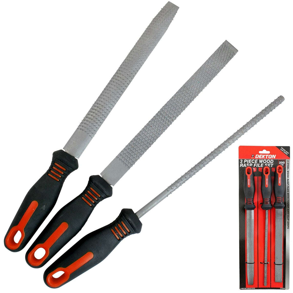 Dekton 3pc Steel Wood Rasp File Set Flat Round Half Round Carpenters Tool