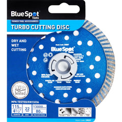 BlueSpot Turbo Tile Diamond Cutting Disc Angle Grinder Blade Stone 4.5" 115mm