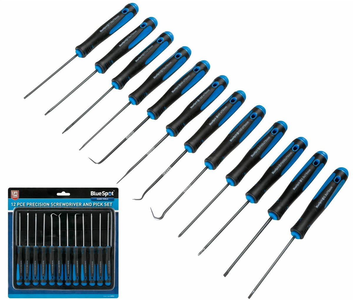 Bluespot 12pc Pick And Hook Set Plus Precision Screwdriver Torx Flat & Phillips