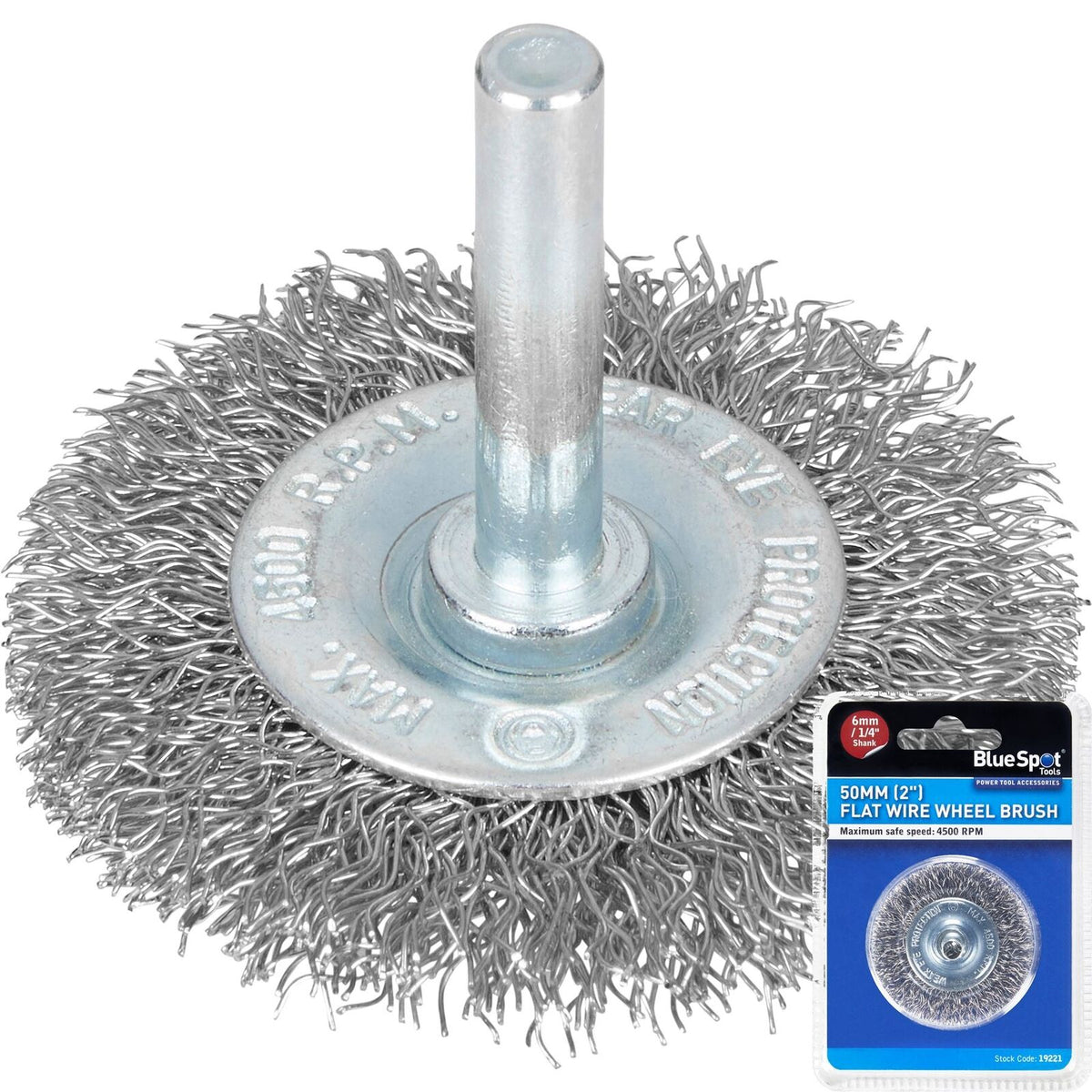 BlueSpot Rotary Flat Steel Wire Brush Crimp Set wheel For Drill 50mm 2"