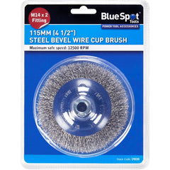 BlueSpot Steel Bevel Wire Cup Brush Rust Paint Removal M14 X 2 115mm 4 1/2"