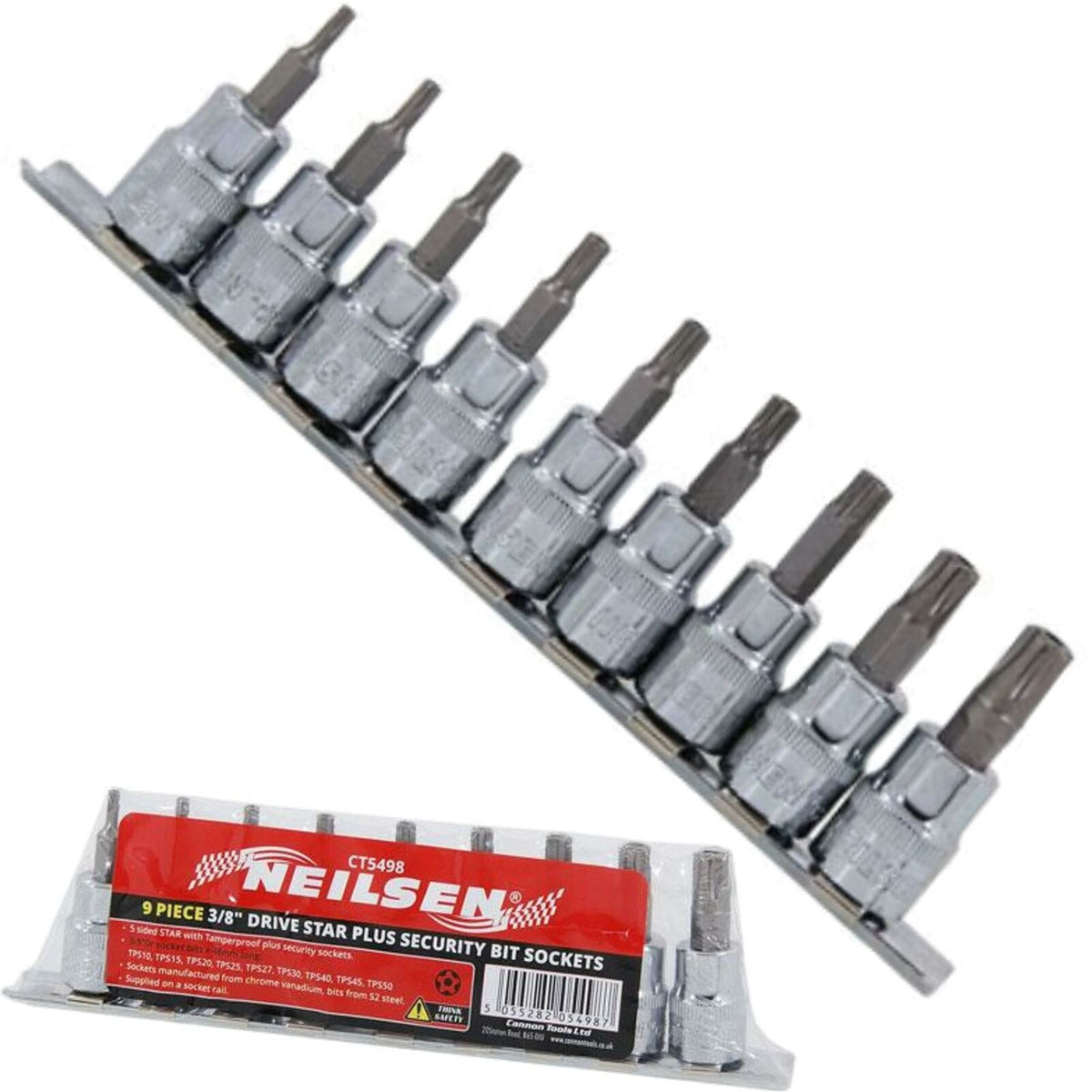 Neilsen 9pc Torx Bit Star Plus Security Tamperproof Socket Set TP10 -TP50 3/8"