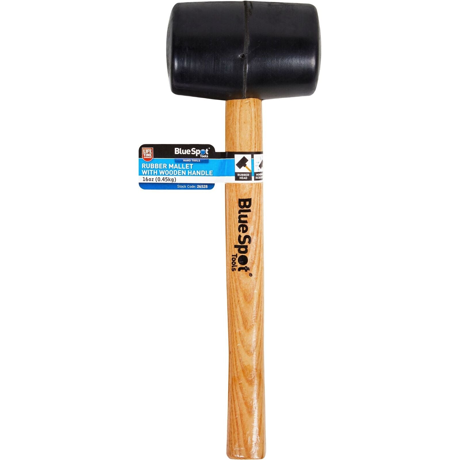 BlueSpot 16oz Black Rubber Hammer Mallet Hardwood Shaft Grip Handle DIY