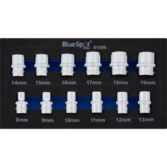 Bluespot 12pc 3/8" Metric Shallow Sockets 8-19mm In Eva Foam Set 12 Point