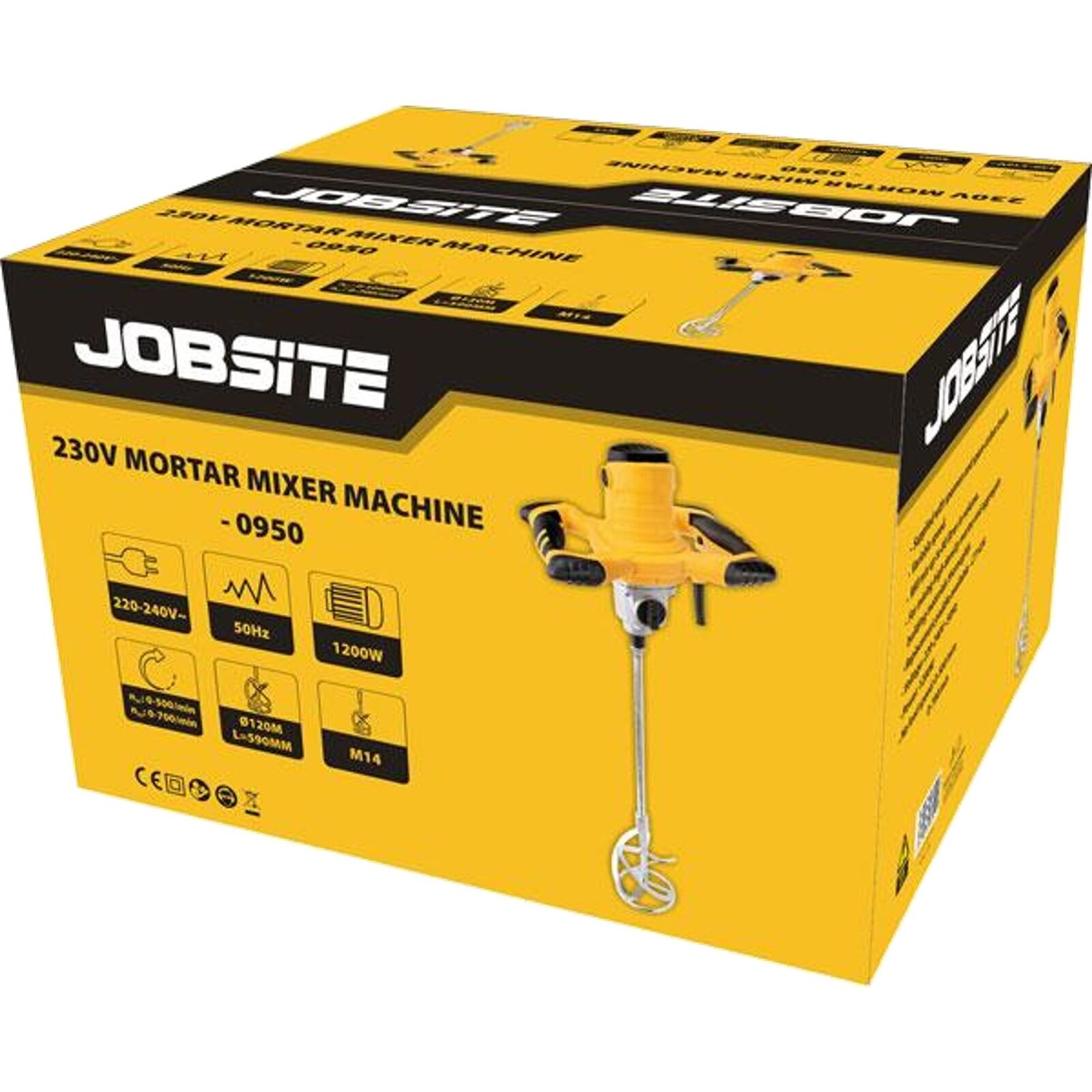 Jobsite Electric Plaster Paddle Mixer Drill Mortar Paint Cement Whisk 1200W 240v