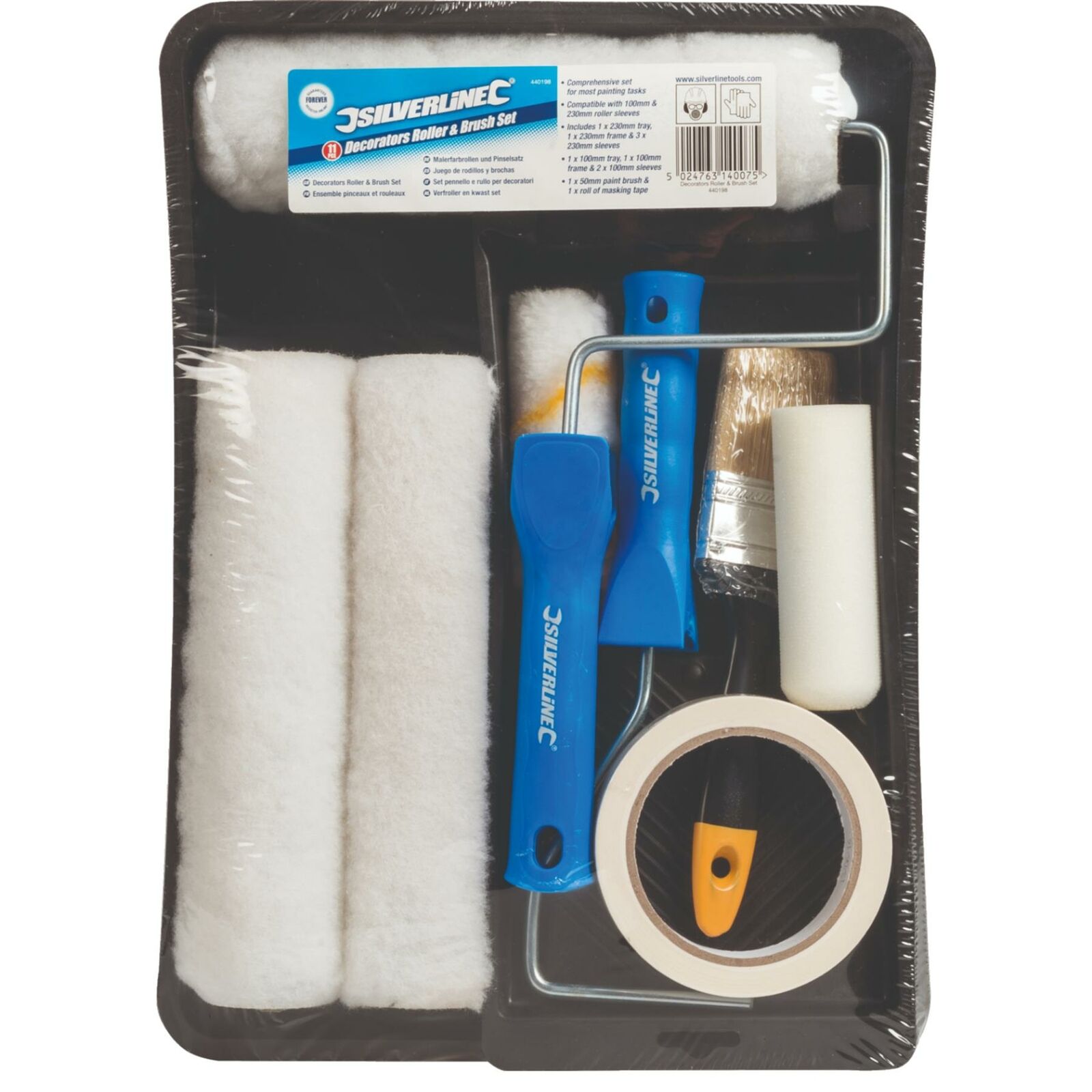 Silverline Decorators Paint Wall Painting Edger Handle Roller & Brush Tray Set