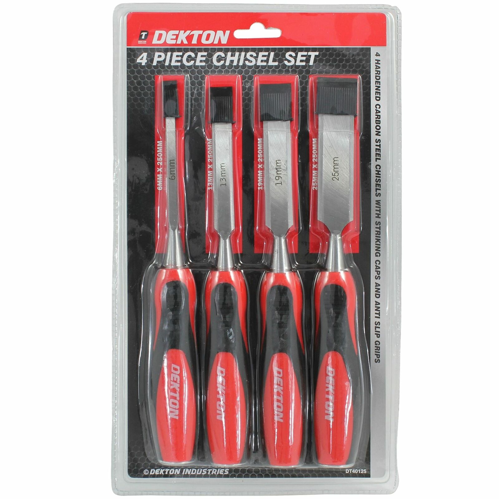 Dekton 4pc Wood Chisel Set Woodworking Carpentry Bevel Edge  6mm 13mm 19mm 25mm