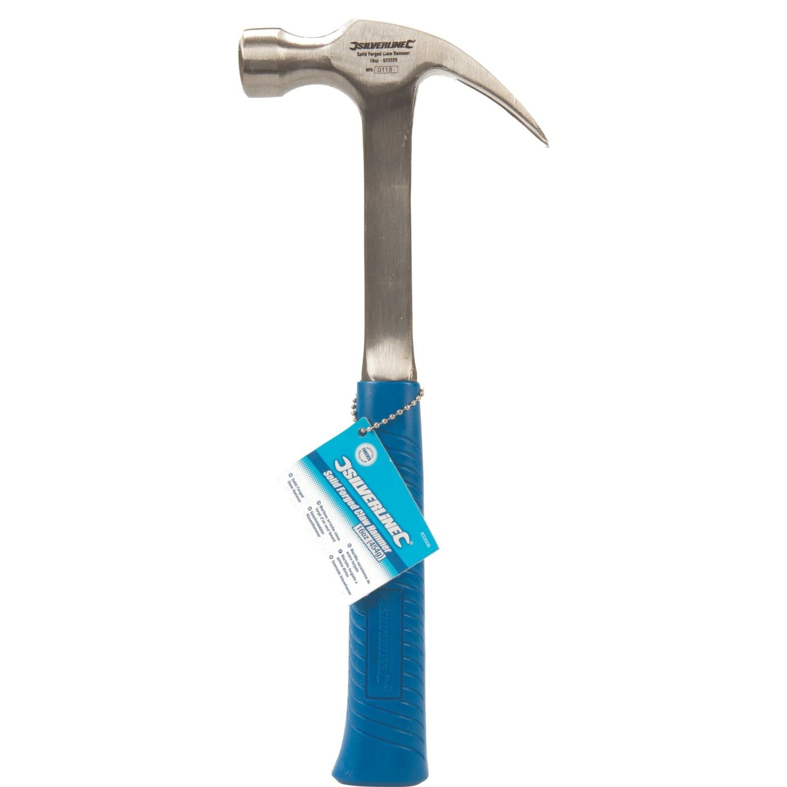 Silverline 16oz Solid Forged Claw Hammer Fibreglass Rubber Grip Handel