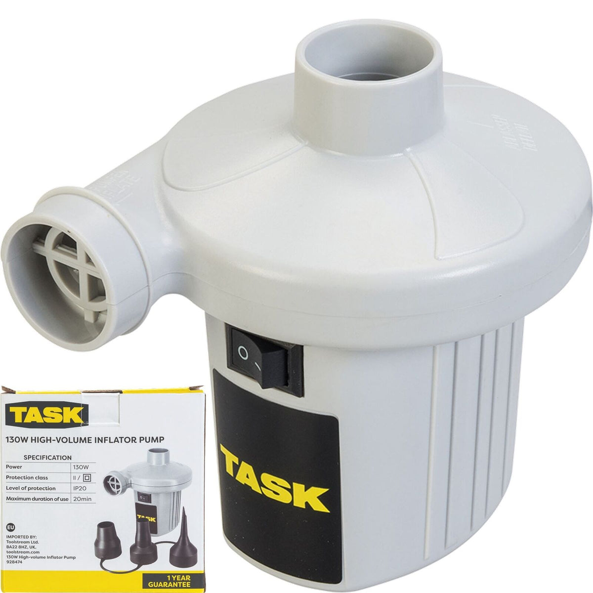 Task 130w High volume Inflator Inflating Inflation Airbed Pump With Adaptors