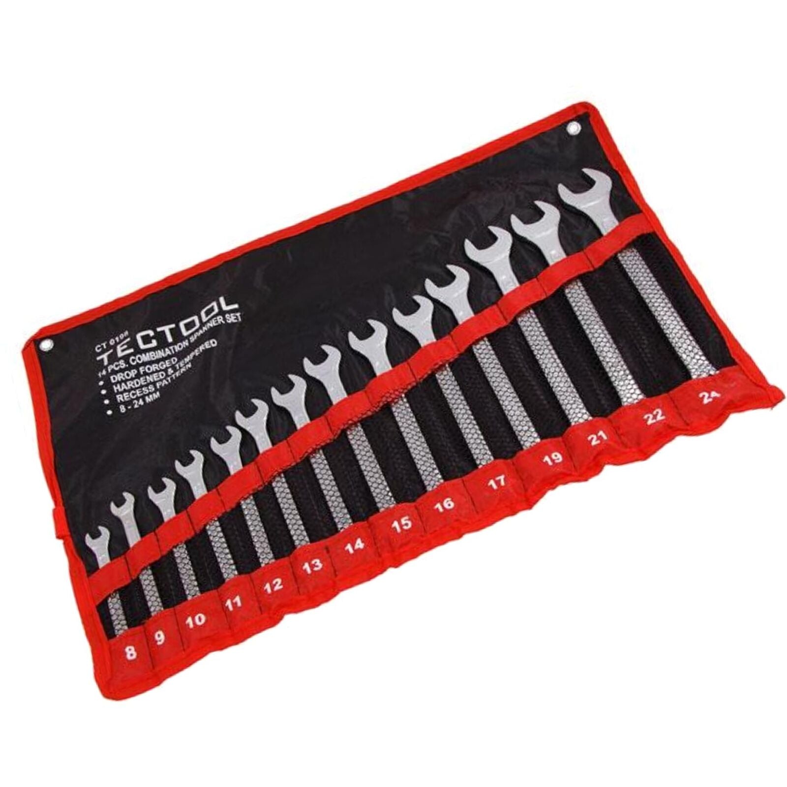 TecTool 14pc Matt Finished Metric Combination Spanner Wrench Set 8mm - 24mm