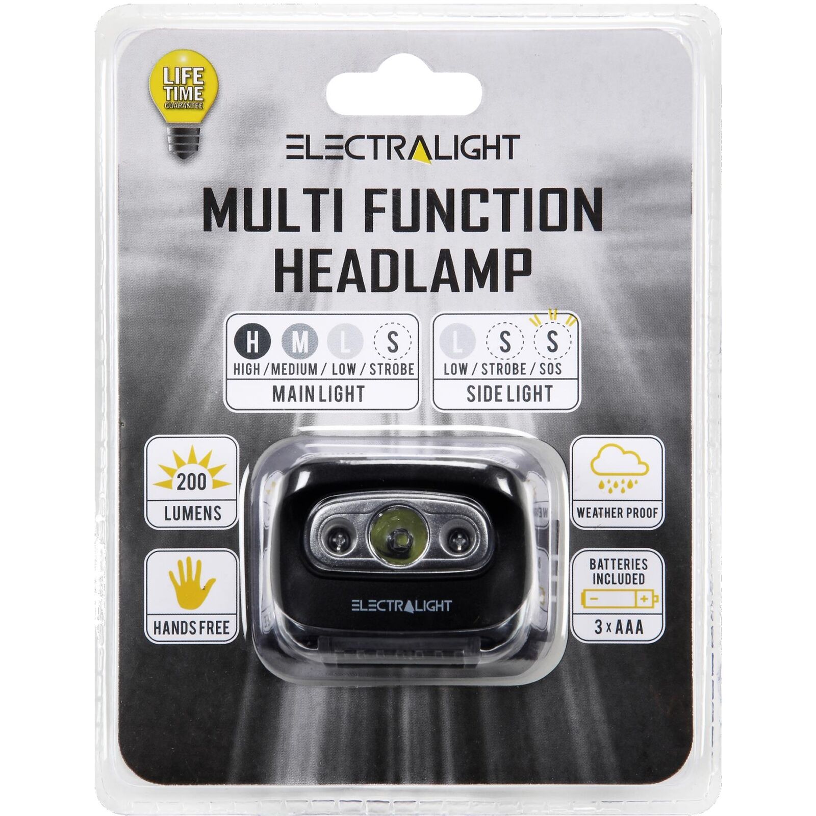 Electralight Cob Led Head Torch Multi-function Headlamp 200 Lumen With Batteries