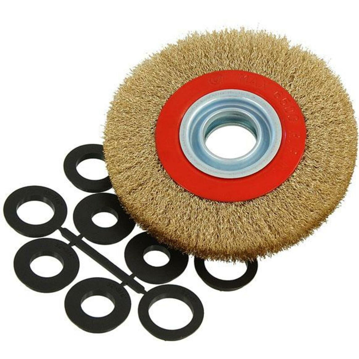 Neilsen 150mm Brass Wire Wheel Brush For Bench Grinder With 10 Adaptor Ring Set