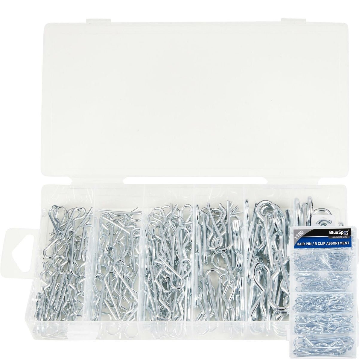 BlueSpot 120pc Assorted DIY Workshop Storage Automotive Hair Pin And R Clip Set