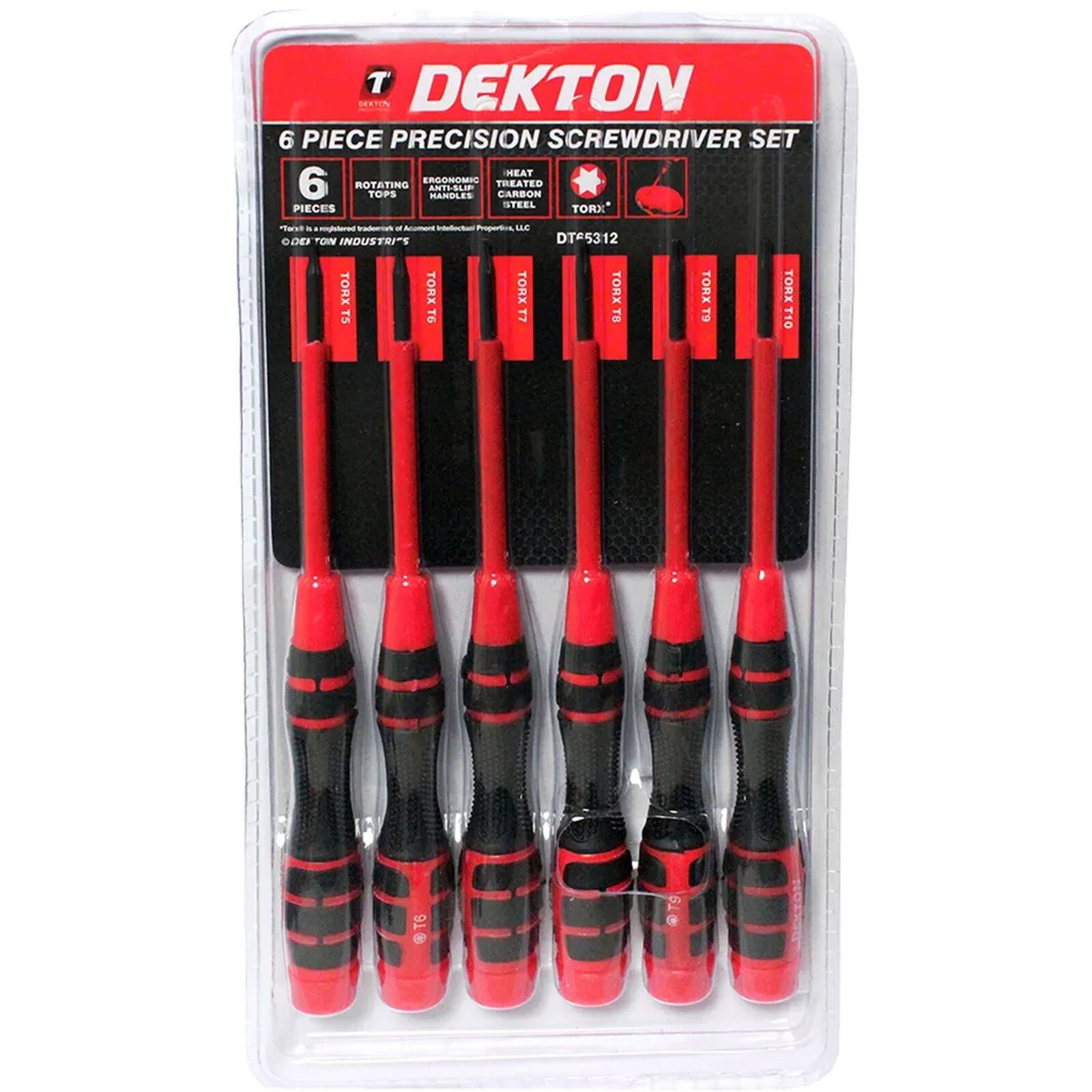 Dekton 6pc Precision Torx Screwdriver Set Magnetic Tips Soft Grip T5 - T10