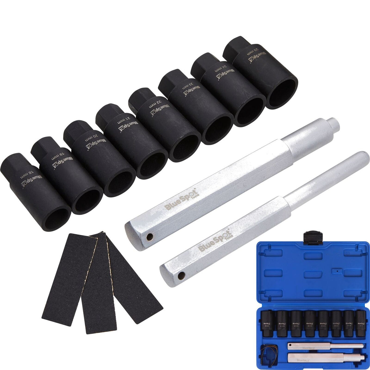 BlueSpot 10pc Locking Wheel Nut Remover 18 - 25mm Emergency Nut Socket Set