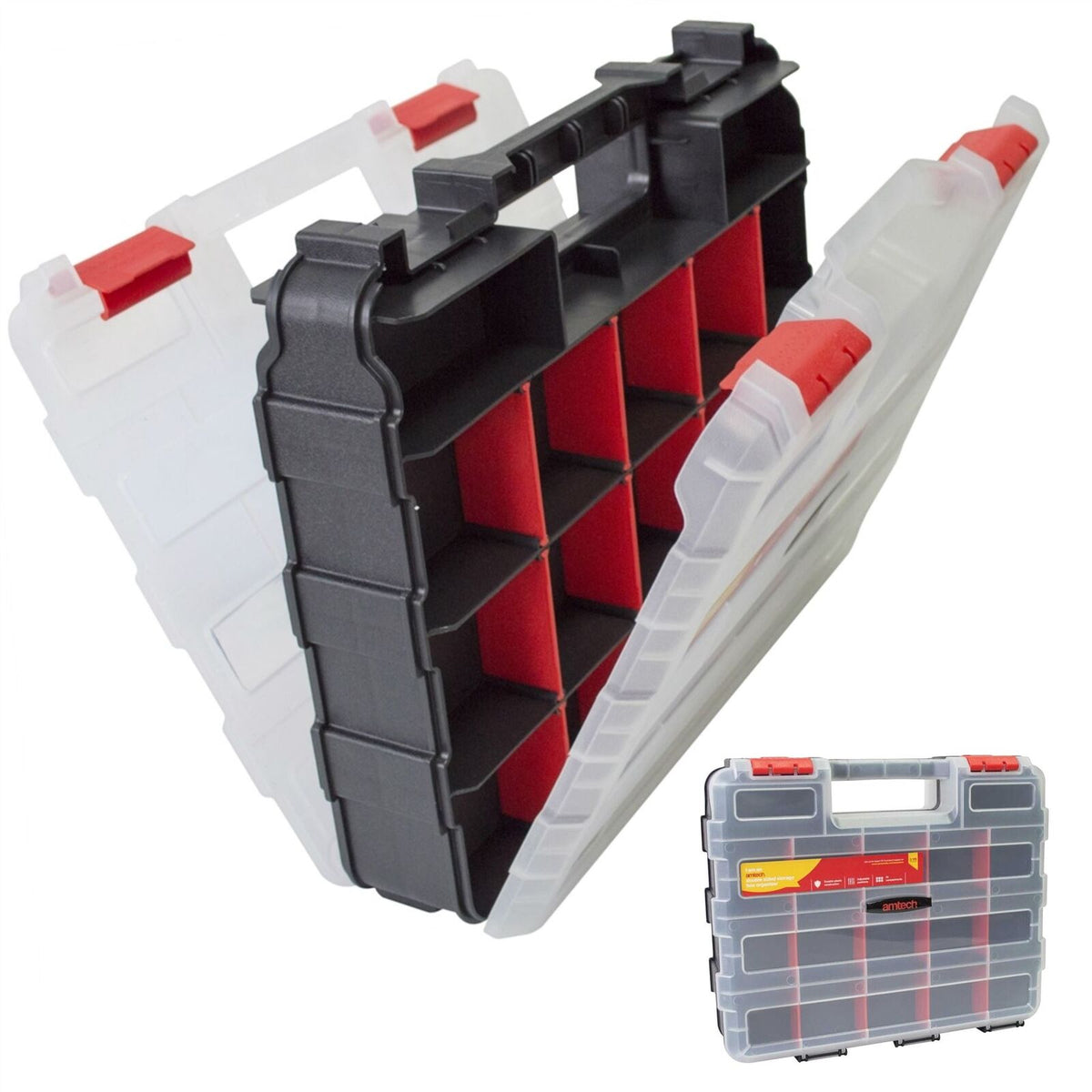 34 Compartment Professional Tool Organiser Case Box Storage Double Sided