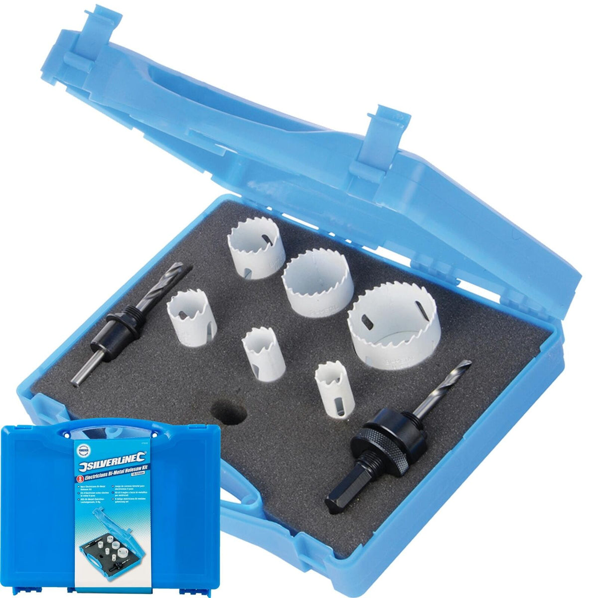 Silverline 9pc Electricians Bi-metal Hole Saw Sheet Wood Metal Drywall Kit Set