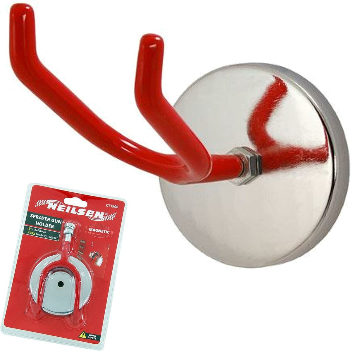 Neilsen Magnetic Mounting Spray Gun Holder Double Prong Steel Hook 50mm
