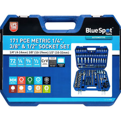 BlueSpot 171pc Metric Socket Set 1/4" 3/8" 1/2" Drive Ratchet Extension 4-32mm