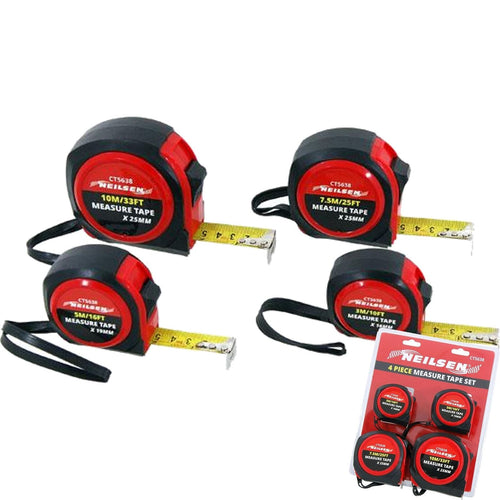 Neilsen 4pc Multi Tape Measure Imperial Metric Scale Easy Lock 3m to 10m Set